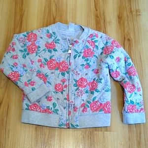 Carter's Floral Print Quilted Full Zip Bomber Jacket Gray & Floral Girls Size 6